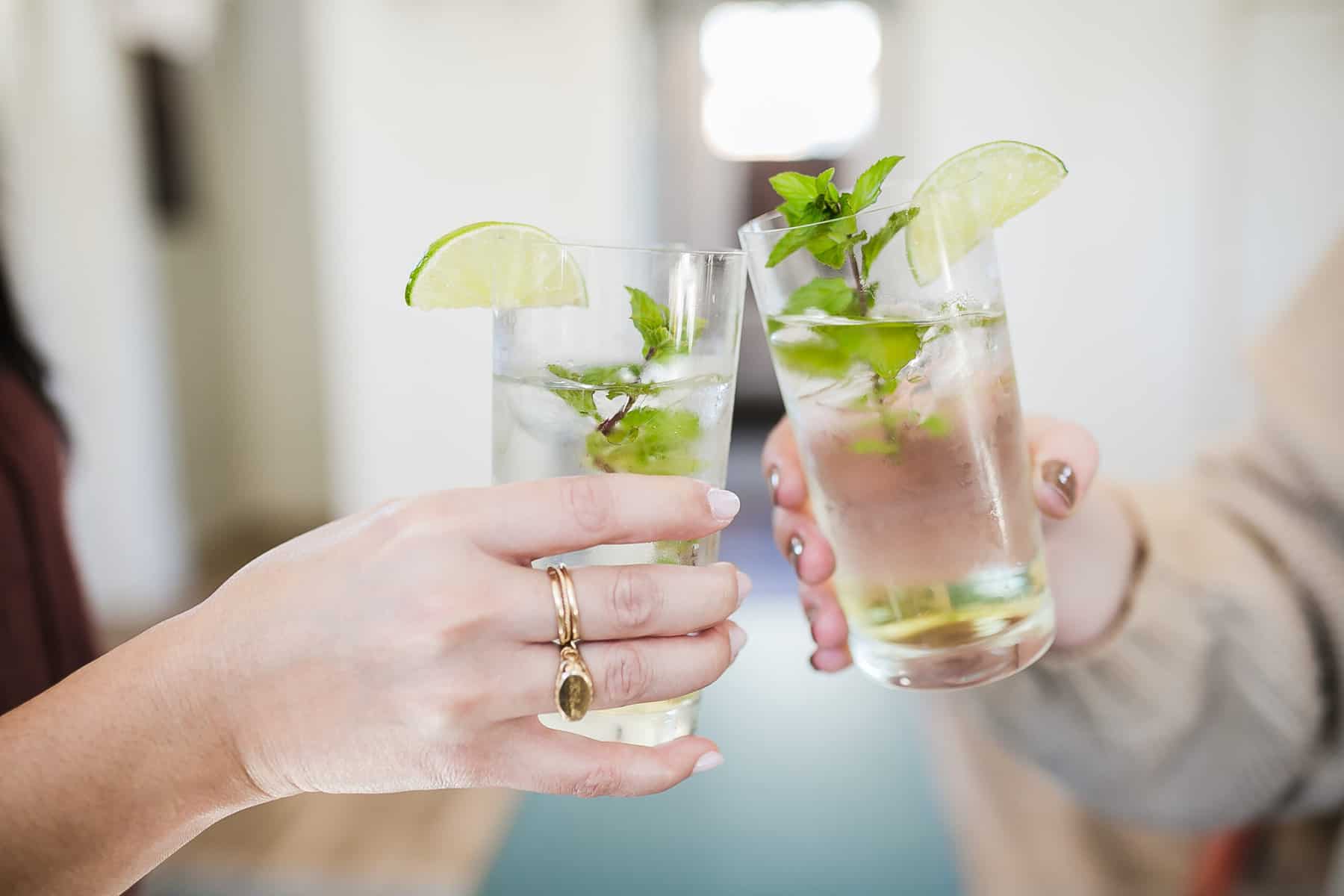 Fresh mojito drinks with mint and limes